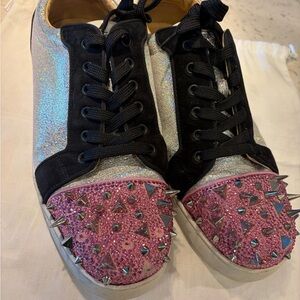 Christian Louboutin Iridescent Sneakers with Pink Crystal-Spike Toes